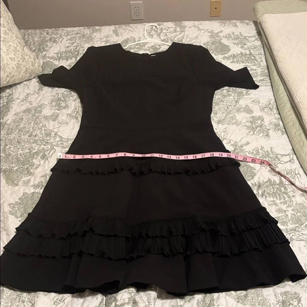 Gibson Latimer sz 10 black short sleeve midi dress ruffle flounce skirt LBD_7